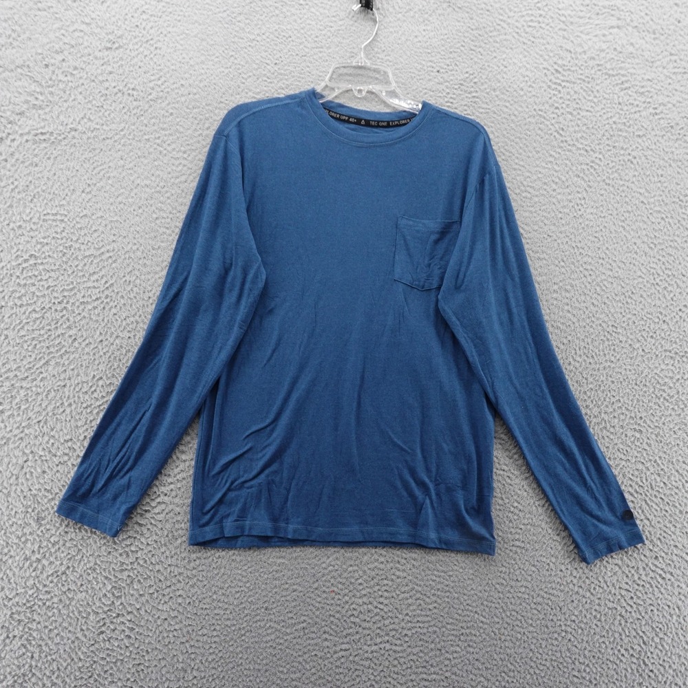 Tec One Explorer Mens Small Long Sleeve UPF 40+ Pocket T Shirt Blue Wicking NEW